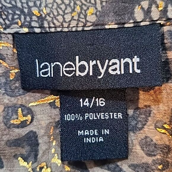 Lane Bryant Sheer Buttondown Top, Leopard Print, Gold Metallic, Size 14/16 - Picture 7 of 7